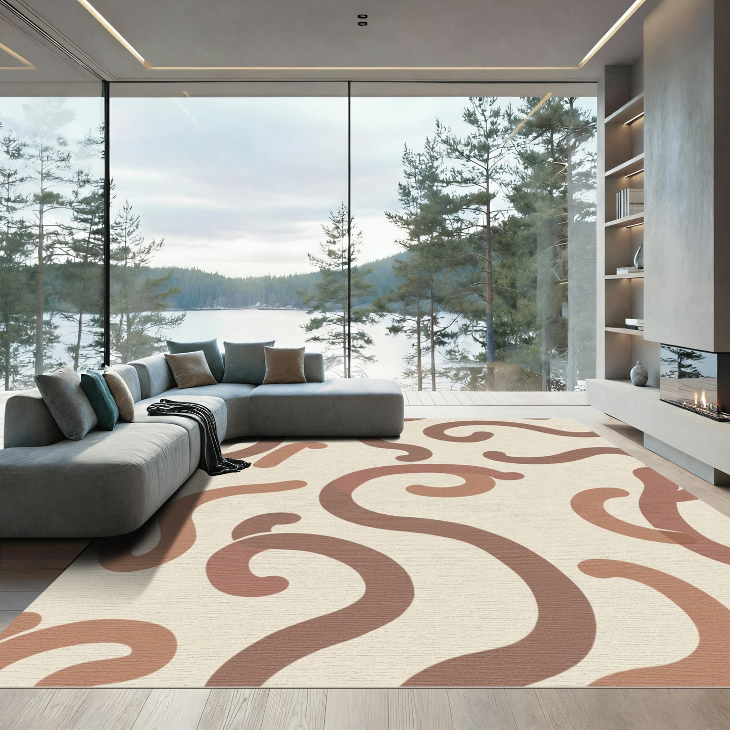 Earthy Tone Wavy Swirl Rug