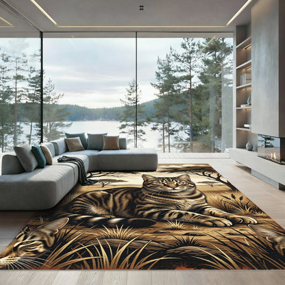 Savanna Tiger Landscape Feline Scene Rug