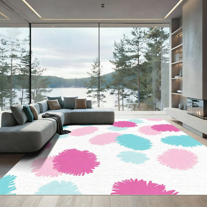 Pink Teal Fluffy Splatter Medley Rug