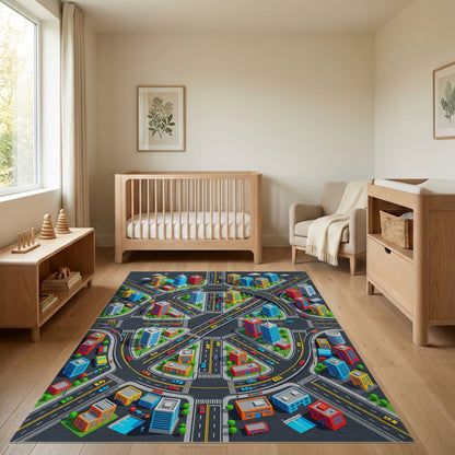 Vibrant Isometric City Roundabout Rug