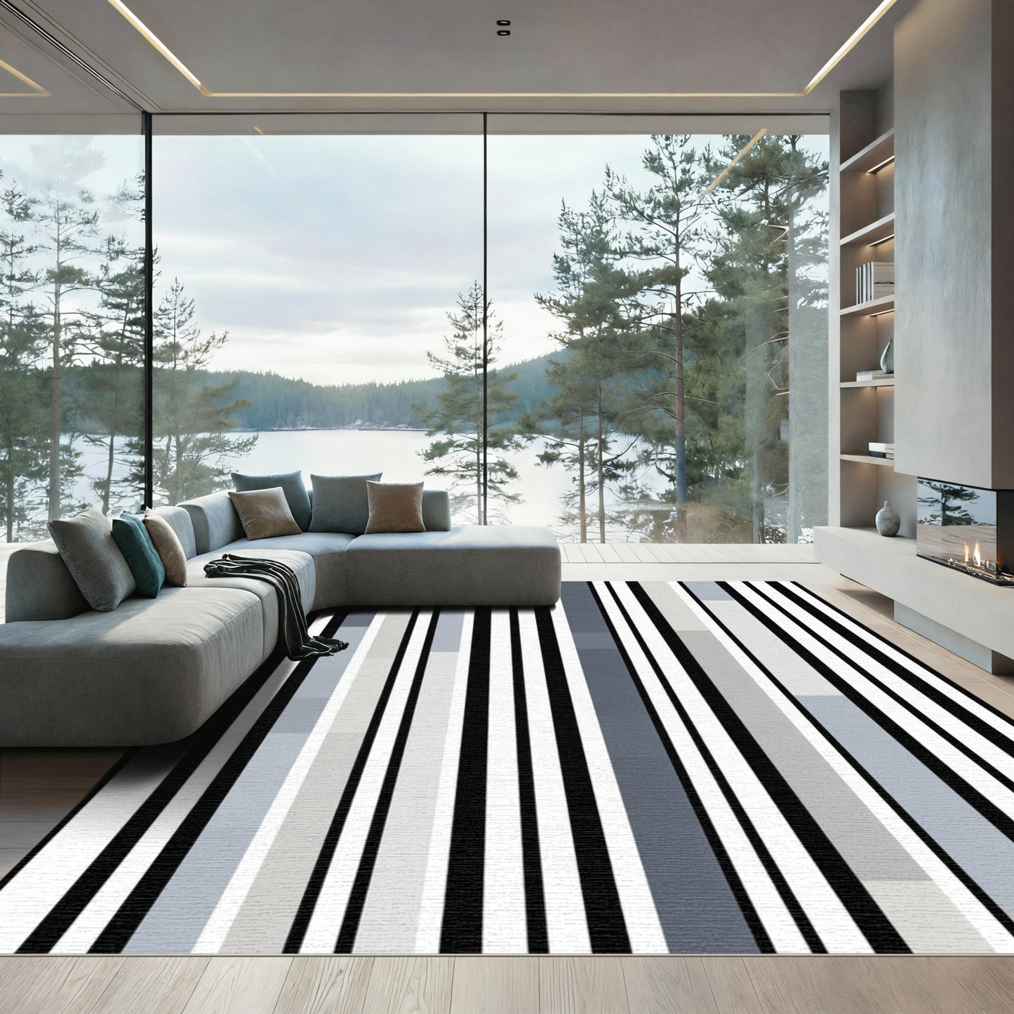 Monochrome Striped Vertical Rectangles Rug