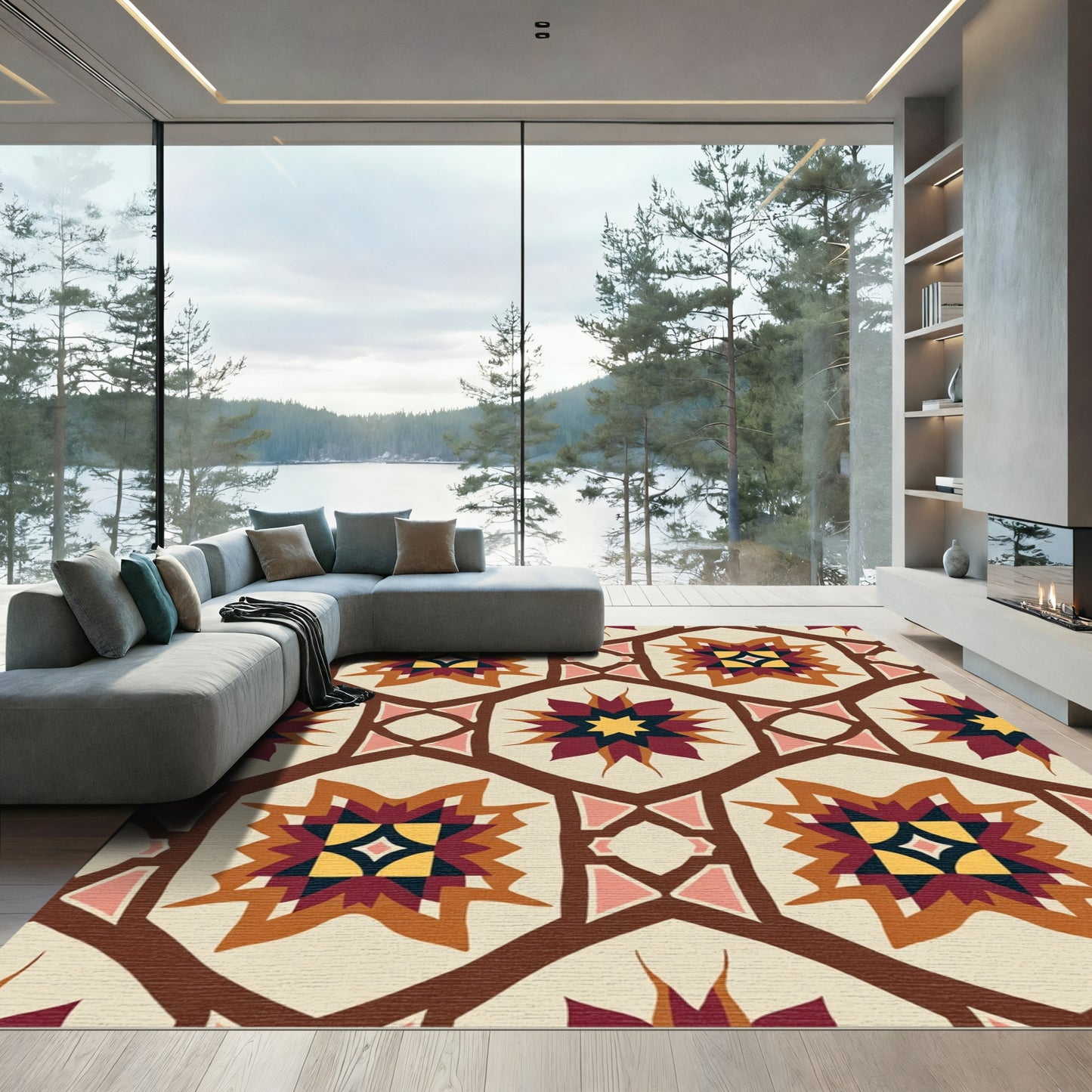 Abstract Starburst Geometric Tile Rug