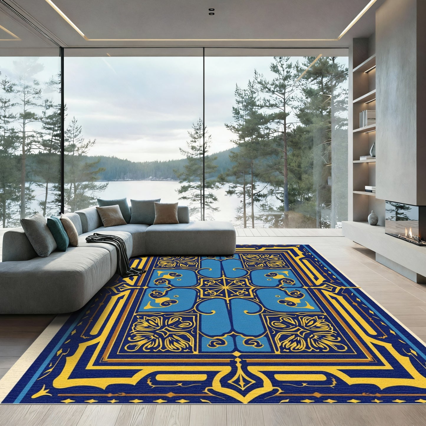 Opulent Blue Golden Archway Medallion Rug
