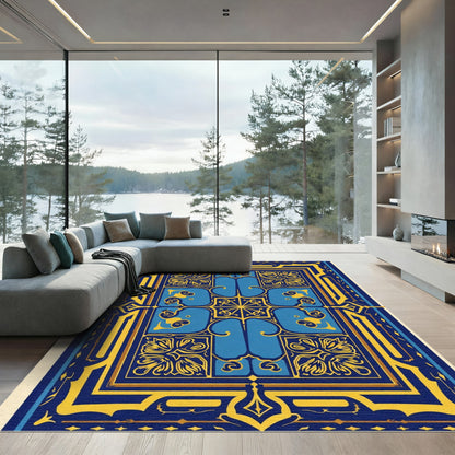 Opulent Blue Golden Archway Medallion Rug