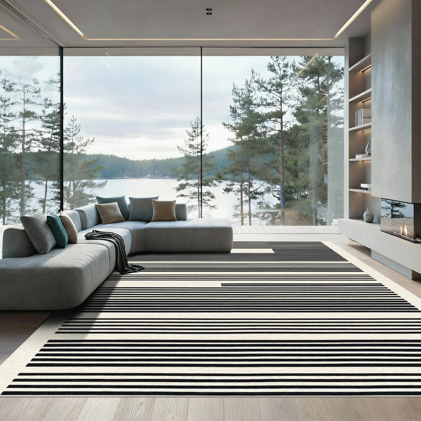 Striped Black White Space Rug