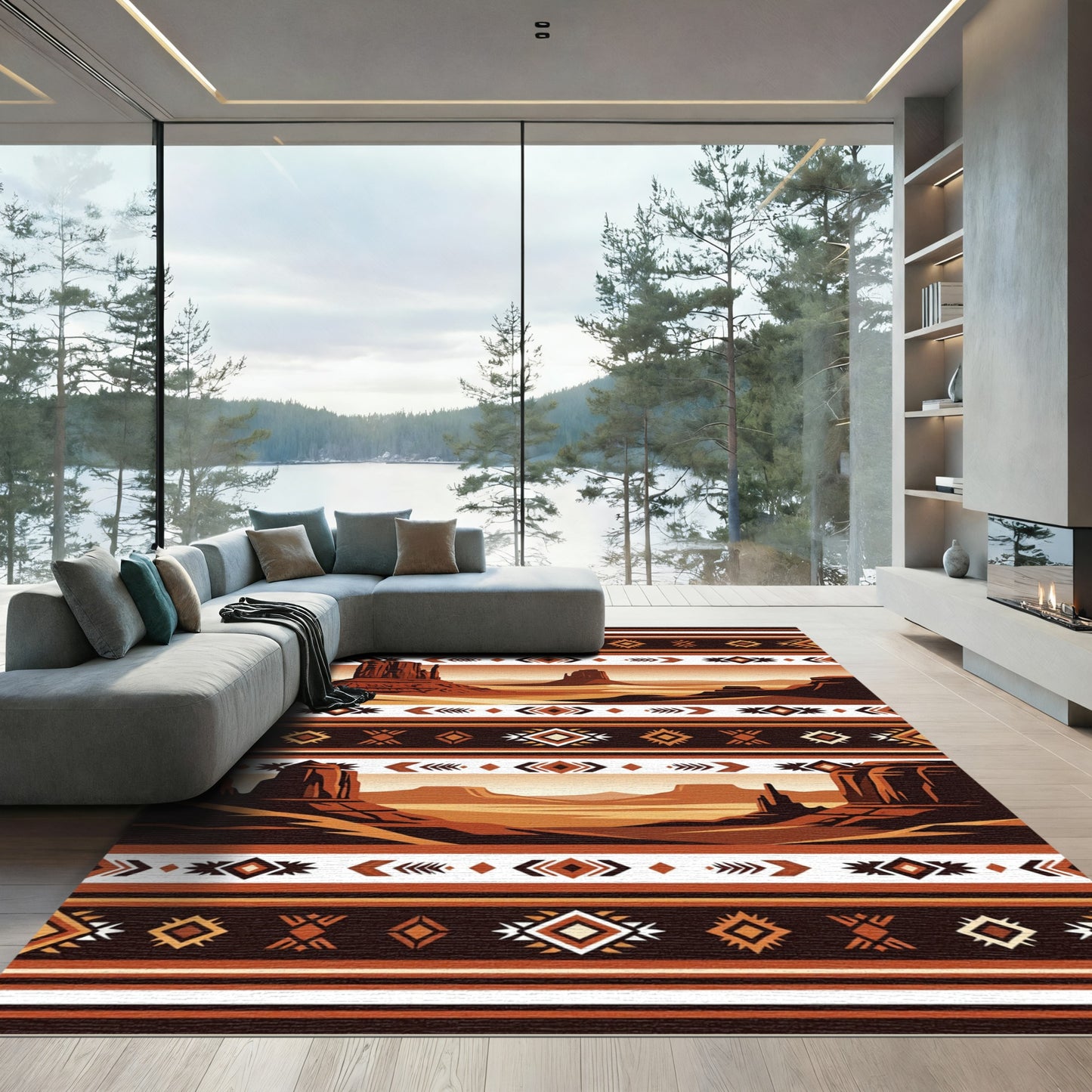 Southwest Desert Landscape Geometric Stripe Rug