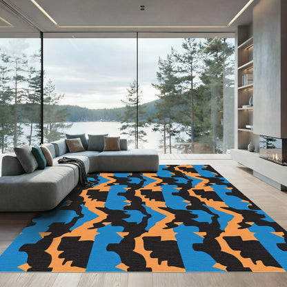 Bold Orange Blue Abstract Camo Rug