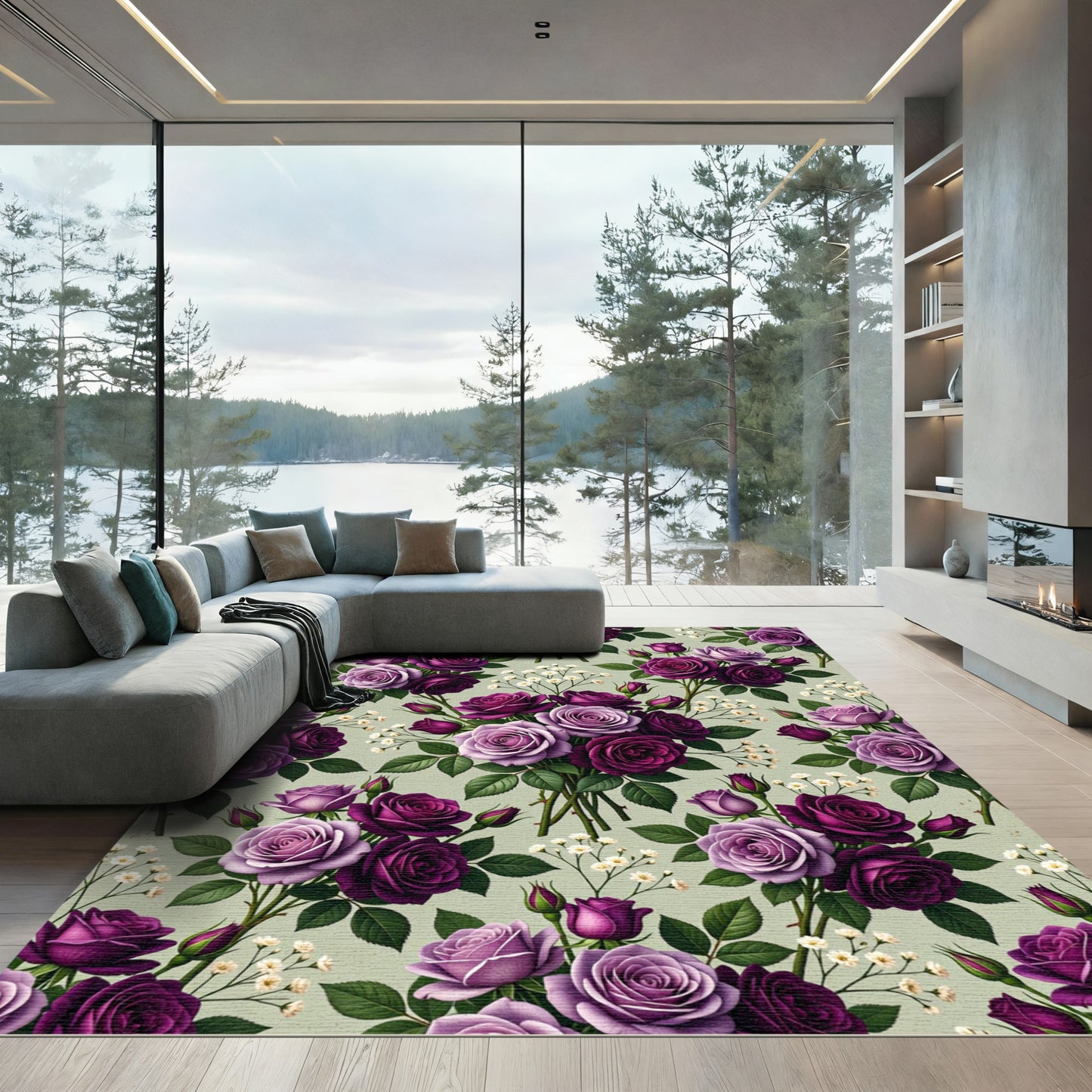 Rich Purple Rose Bouquet Garden Rug