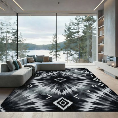 Monochromatic Tie-Dye Diamond Arrow Rug