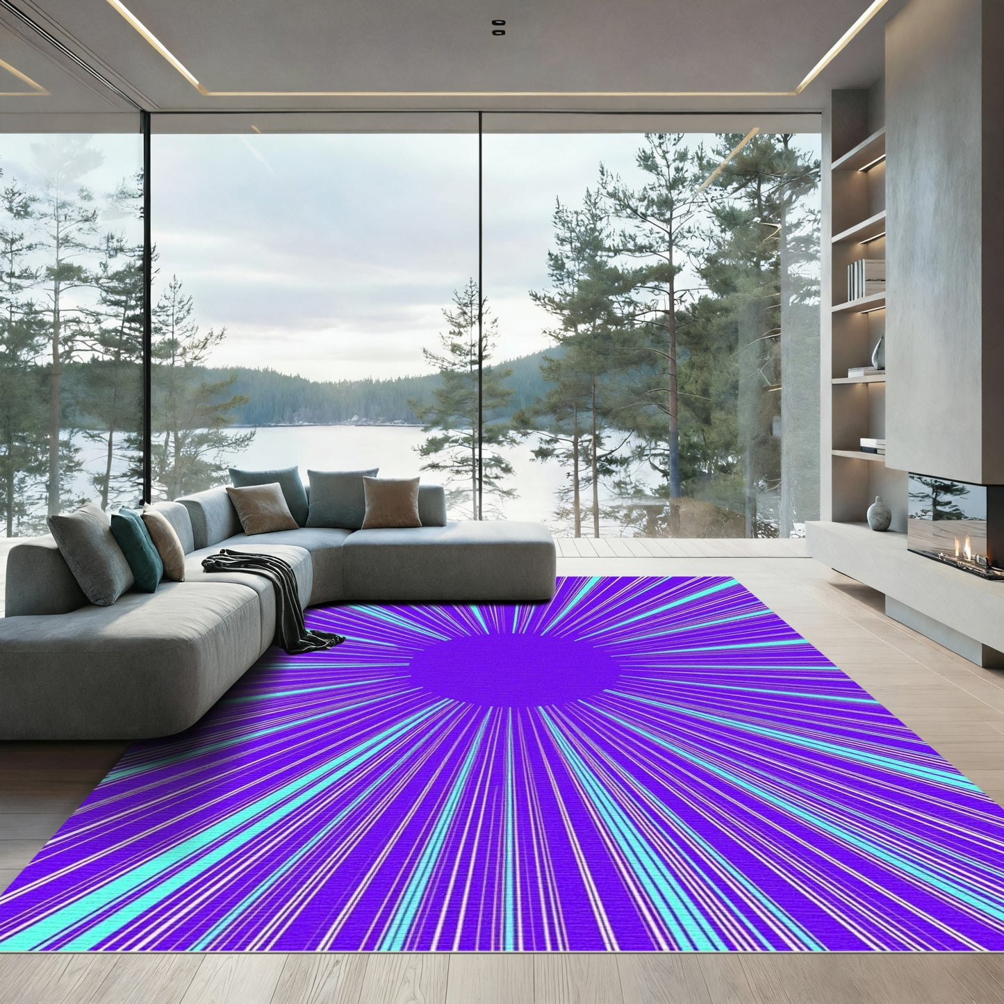Vibrant Purple Sunburst Rays Rug