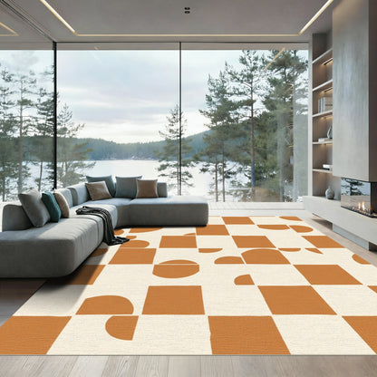 Terracotta Cream Abstract Checkered Shapes Rug