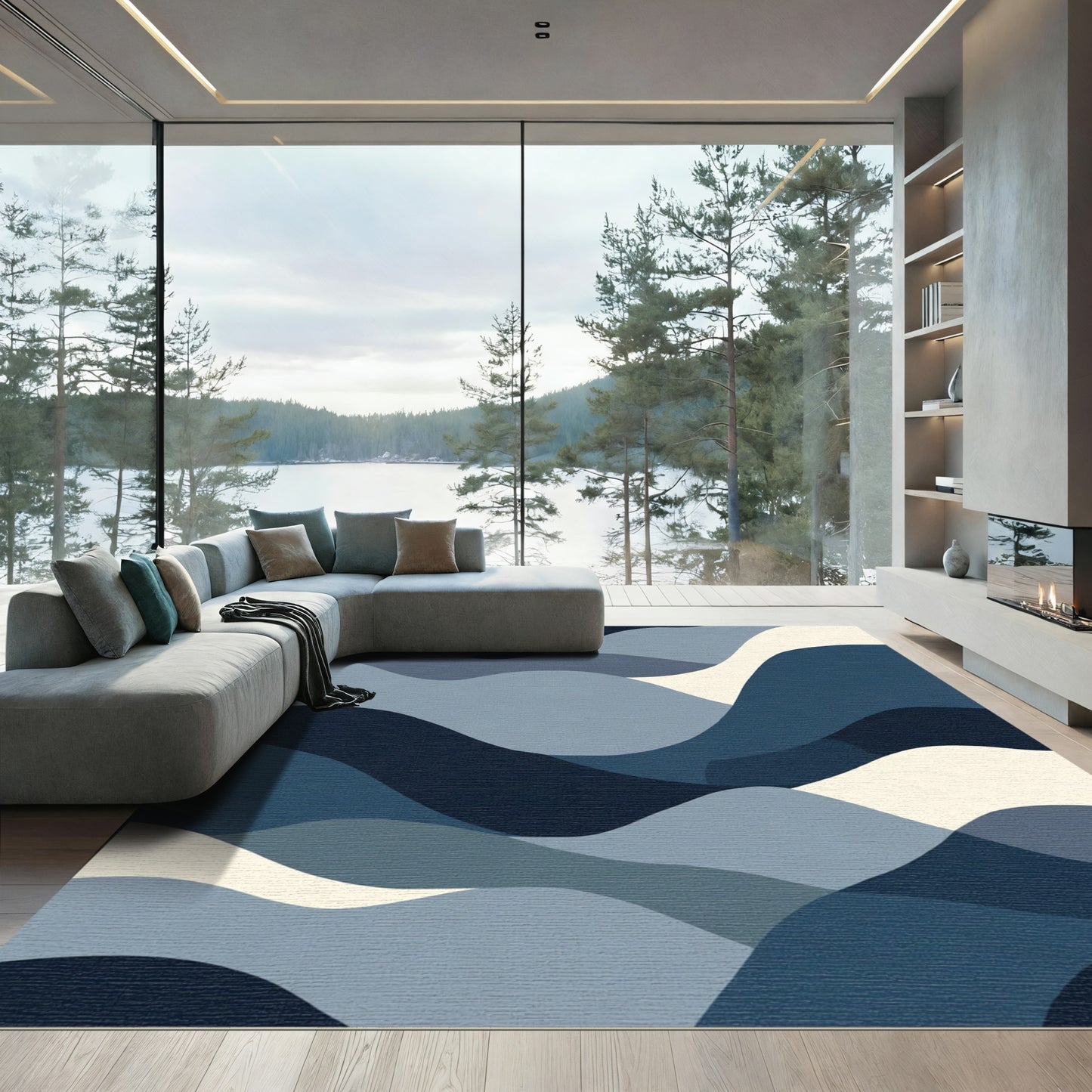 Modern Abstract Curved Waves Rug