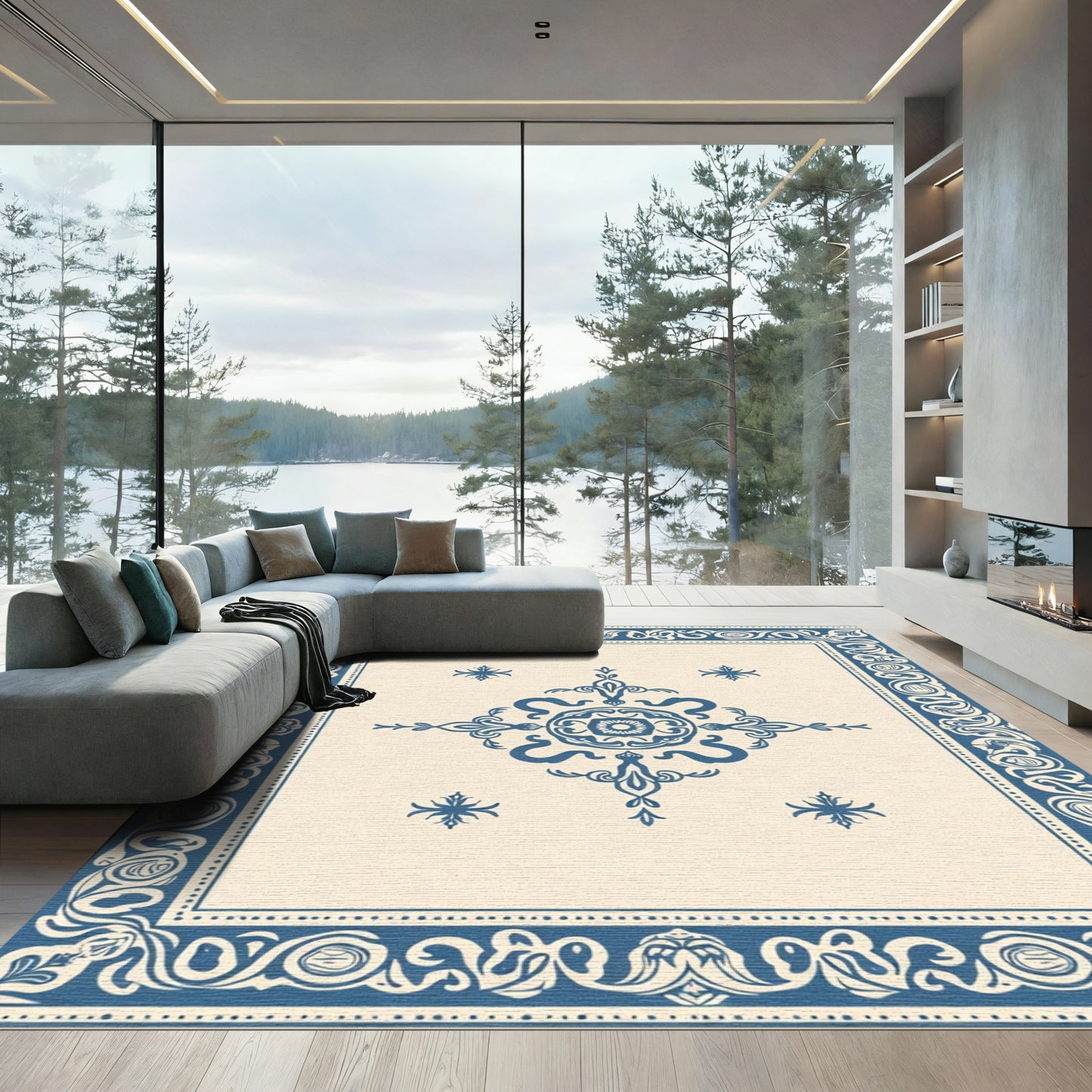 Old Blue Cream Ornamental Medallion Rug