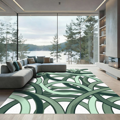 Tonal Green Interlocking Rings Rug