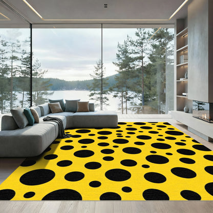Vibrant Yellow Black Polka Dot Circles Rug