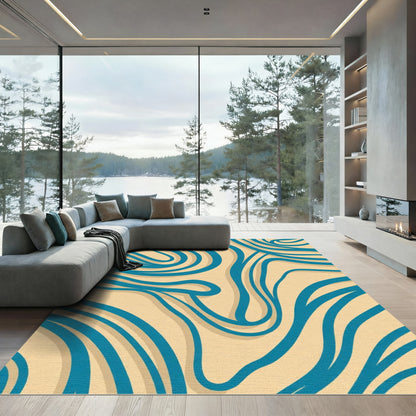 Teal Swirl on Tan Background Rug