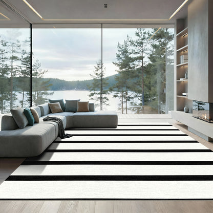 Minimalist Black White Linear Composition Rug