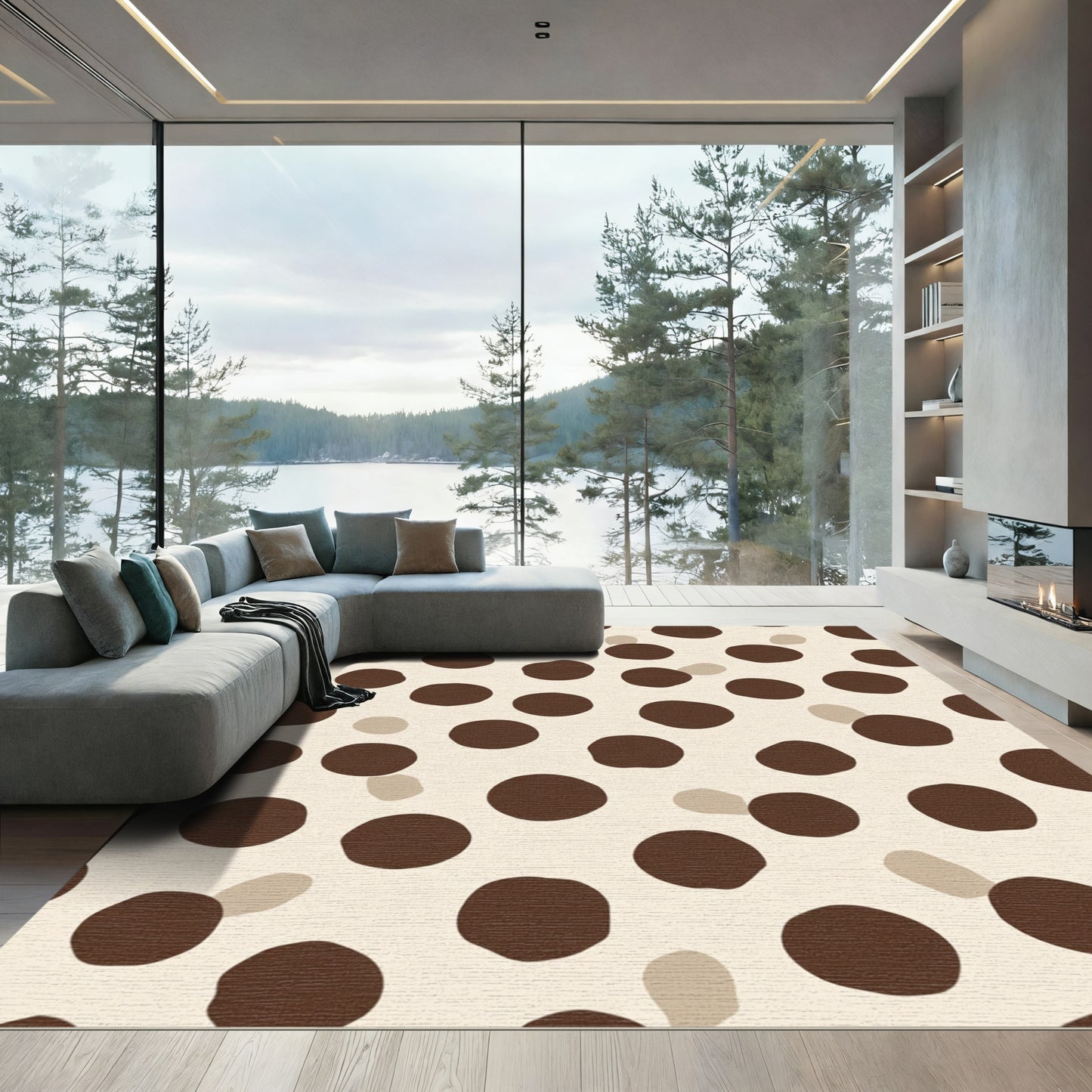 Brown Cream Polka Dot Scatter Rug