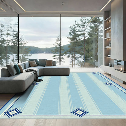 Navy Diamond Blue Striped Border Rug