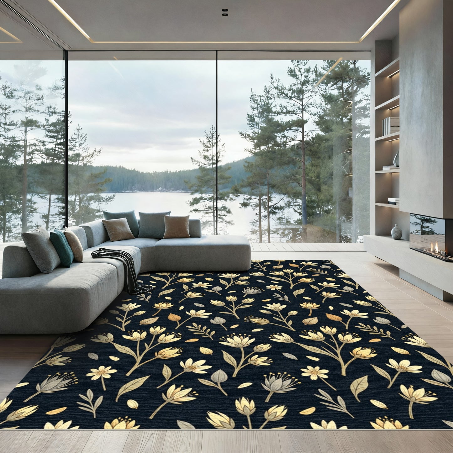Golden Botanical Scatter Rug