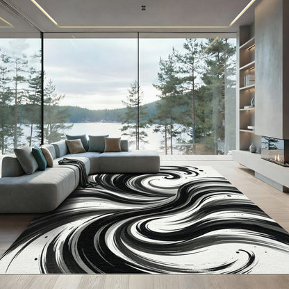 Monochromatic Ink Swirl Abstract Rug