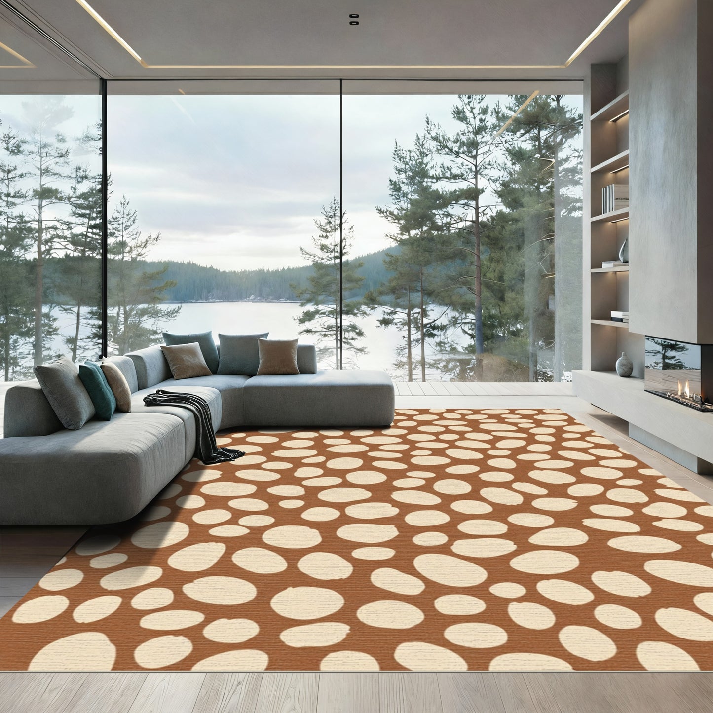 Brown Cream Pebble Scatter Rug
