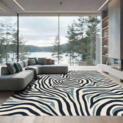 Coastal Blue Zebra Stripe Waves Rug