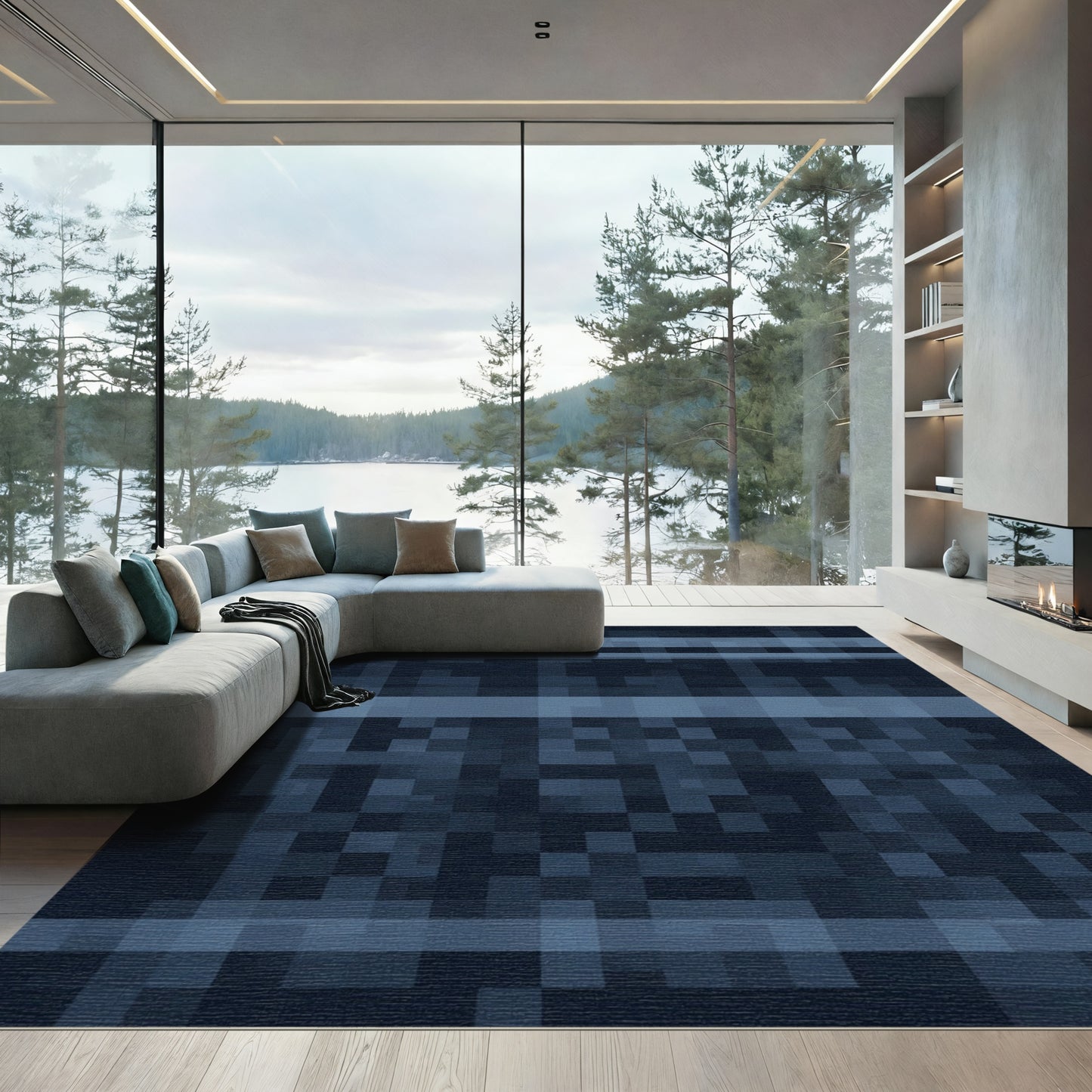 Navy Blue Horizontal Stripe Abstract Rug