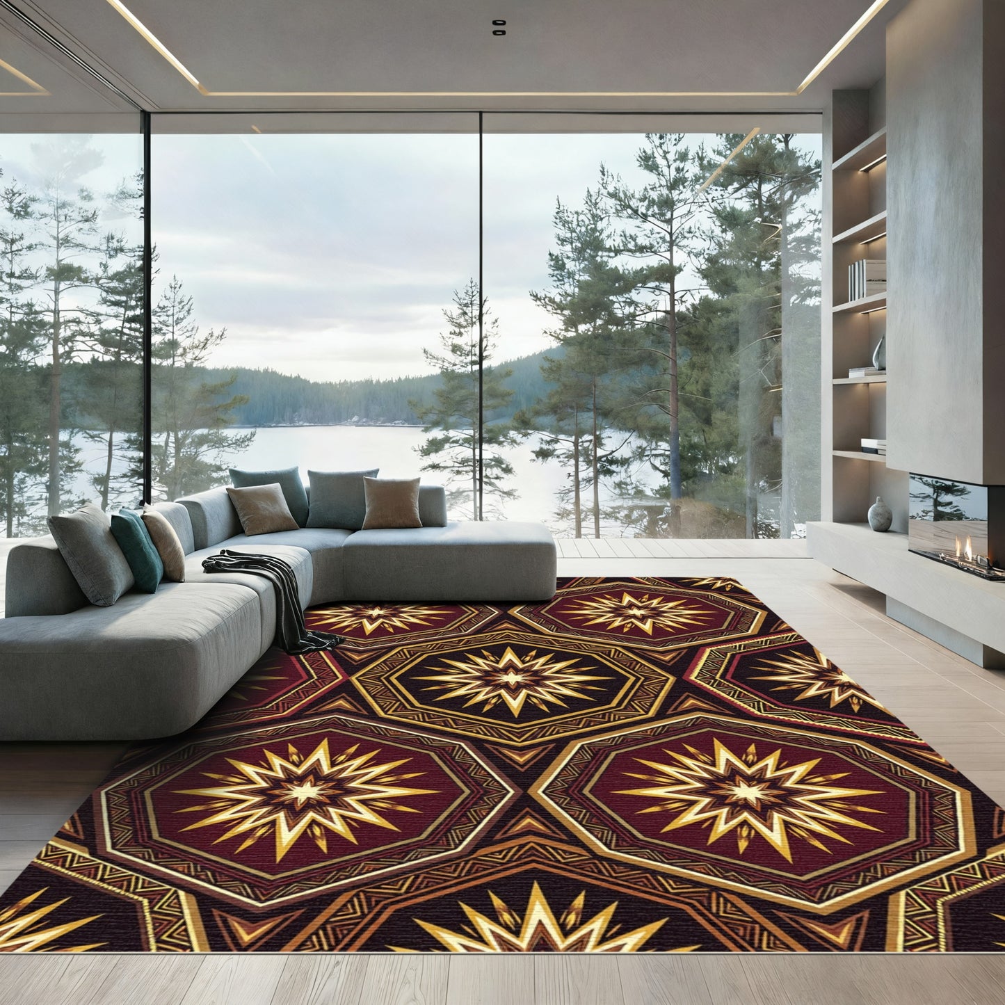 Crimson Gold Starburst Octagon Rug