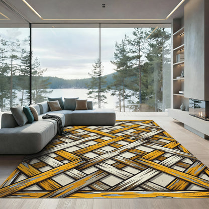 Rustic Yellow Wood Lattice Rug