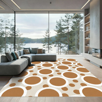 Brown White Circle Scattered Composition Rug