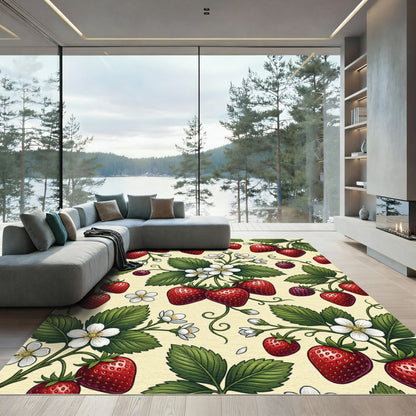 Botanical Strawberry Vine Garden Cream Rug