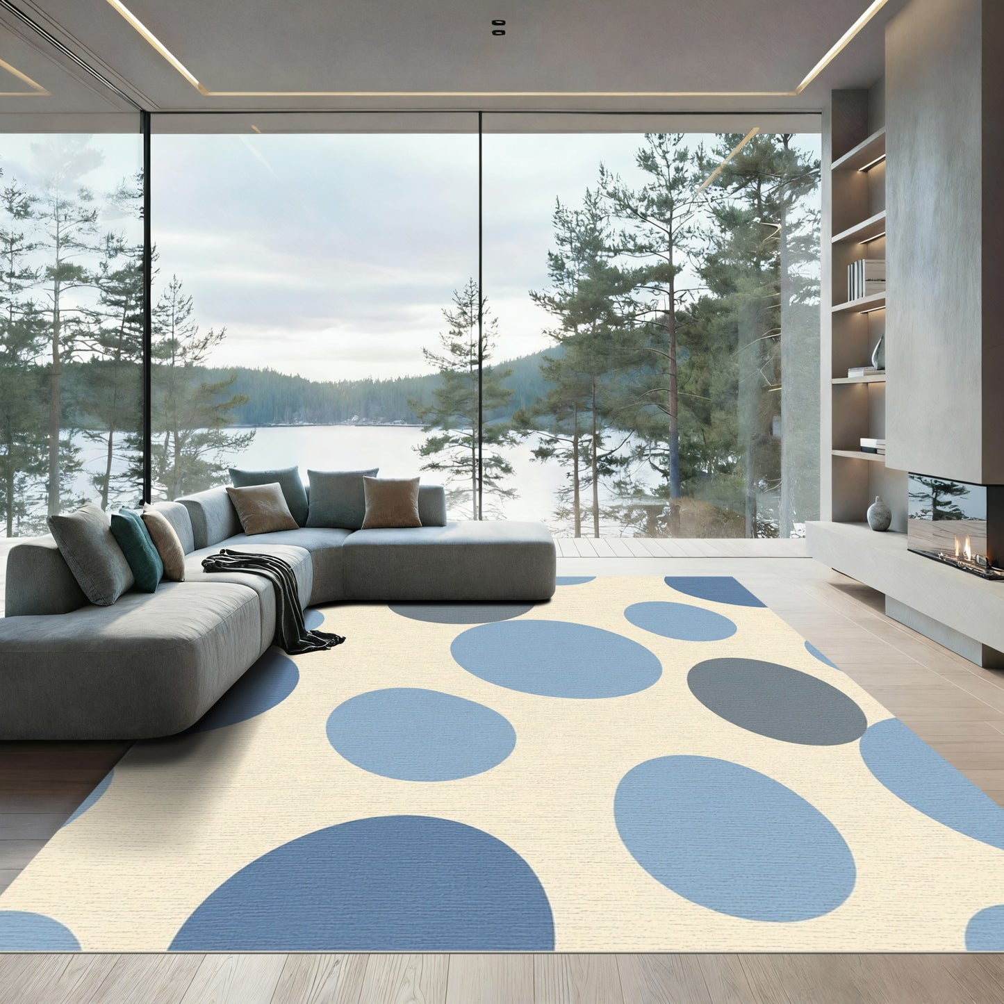 Mid Century Blue Dot Cluster Rug