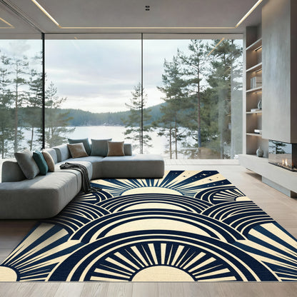 Navy Blue Art Deco Sunburst Arches Rug