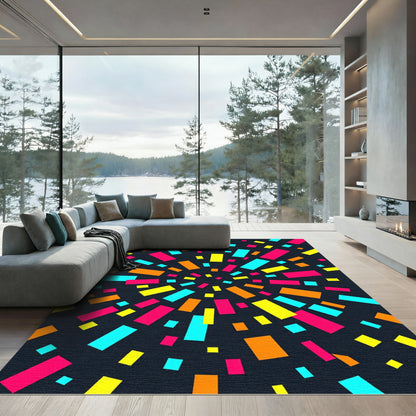 Vibrant Neon Abstract Radial Rectangles Rug