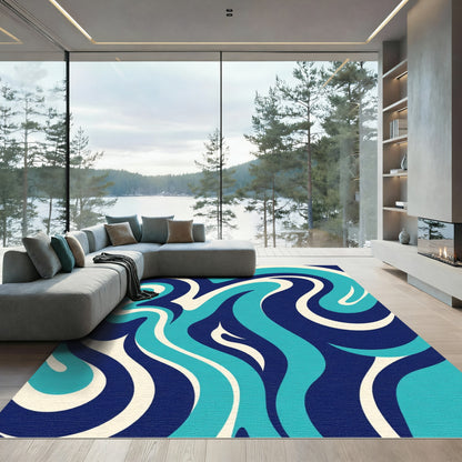 Deep Blue Swirl Flow Rug