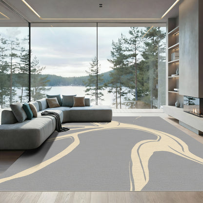 Cream Abstract Branch Swirl Gray Rug
