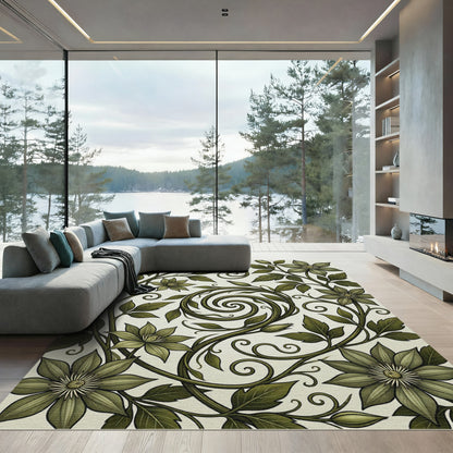 Elegant Sage Green Botanical Swirl Rug