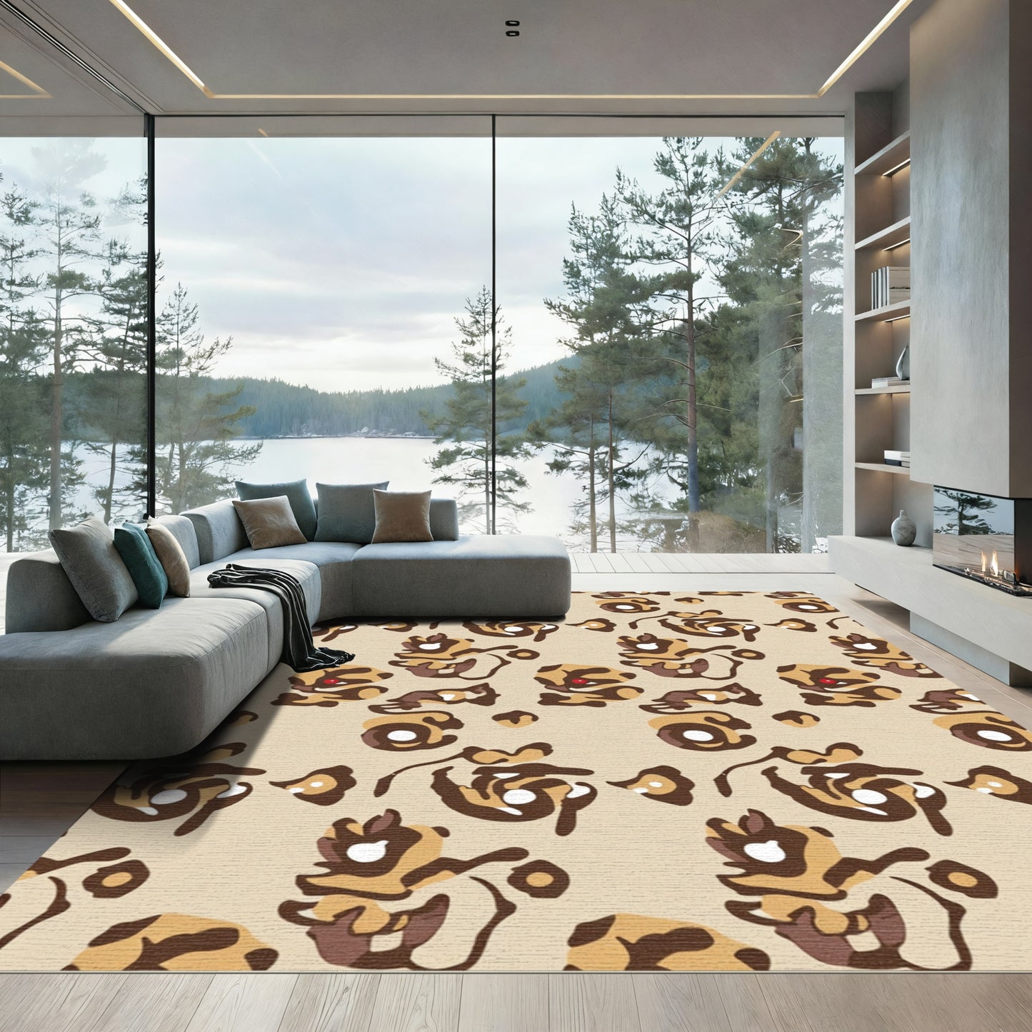Brown and Tan Leopard Spots Rug