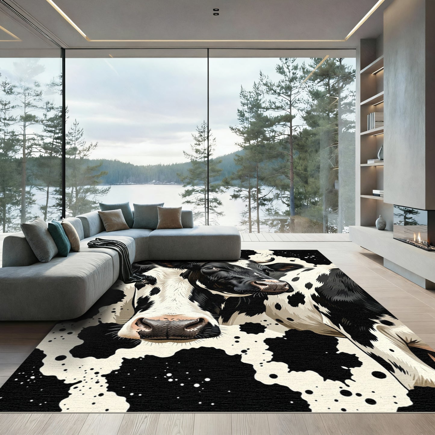 Bold Black and White Cowscape Rug