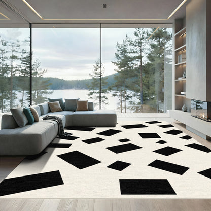 Abstract Black Blocks Cream Background Rug