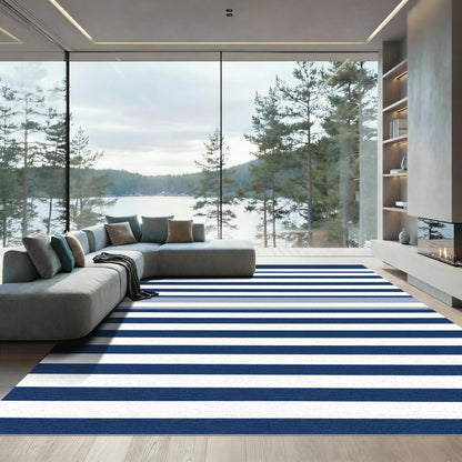 Classic Blue And White Horizontal Stripes Rug