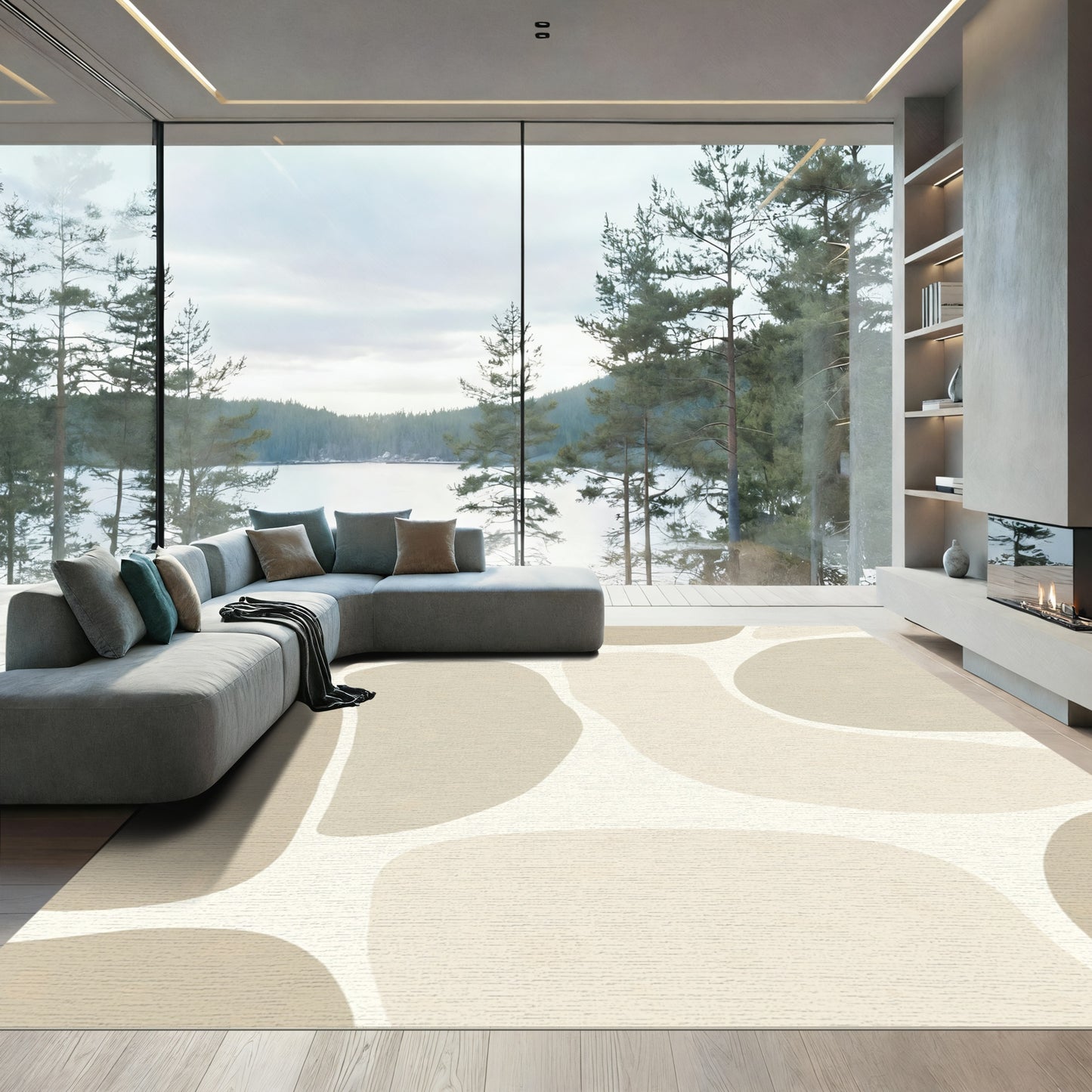 Neutral Organic Pebble Shapes Rug