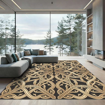 Gold Interlocking Scrollwork Square Rug