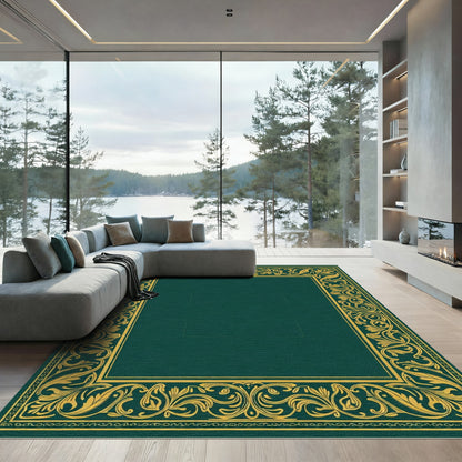Emerald Gold Ornate Floral Border Rug
