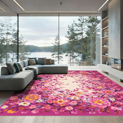 Vibrant Pink Floral Branch Garden Rug