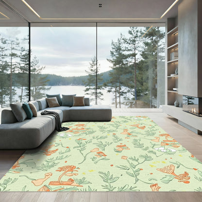 Delicate Coral Floral Line Art Rug