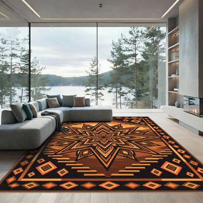 Amber Celestial Geometric Sunburst Medallion Rug