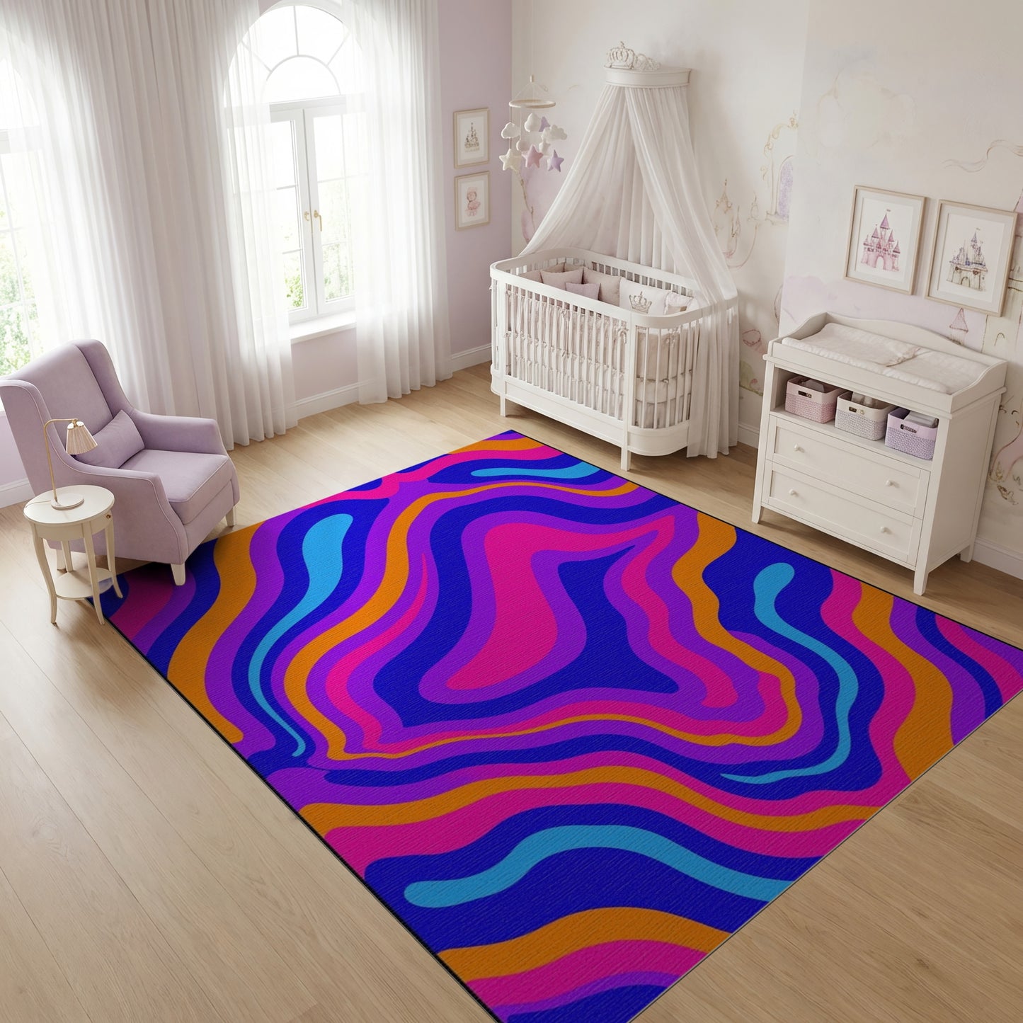 Vibrant Wavy Pink Orange Blue Purple Rug