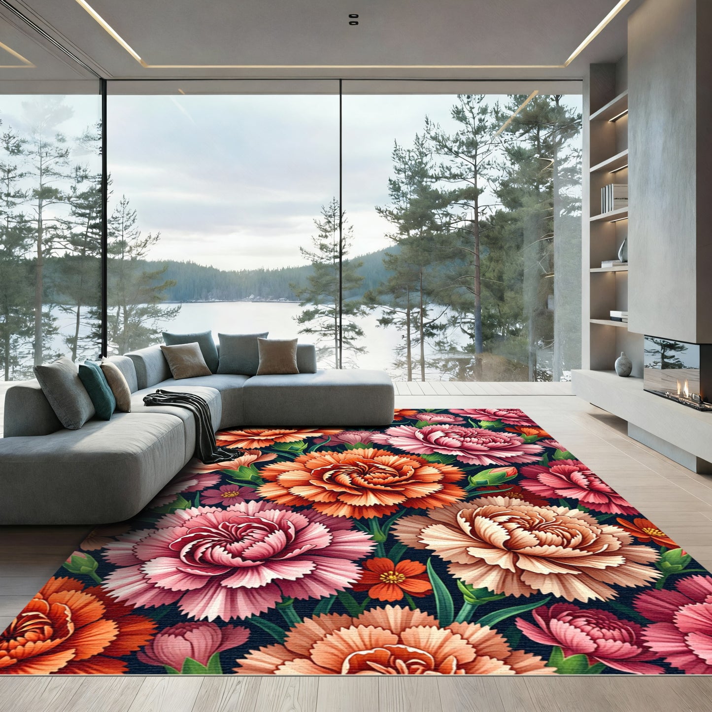 Vibrant Carnation Garden Floral Arrangement Rug